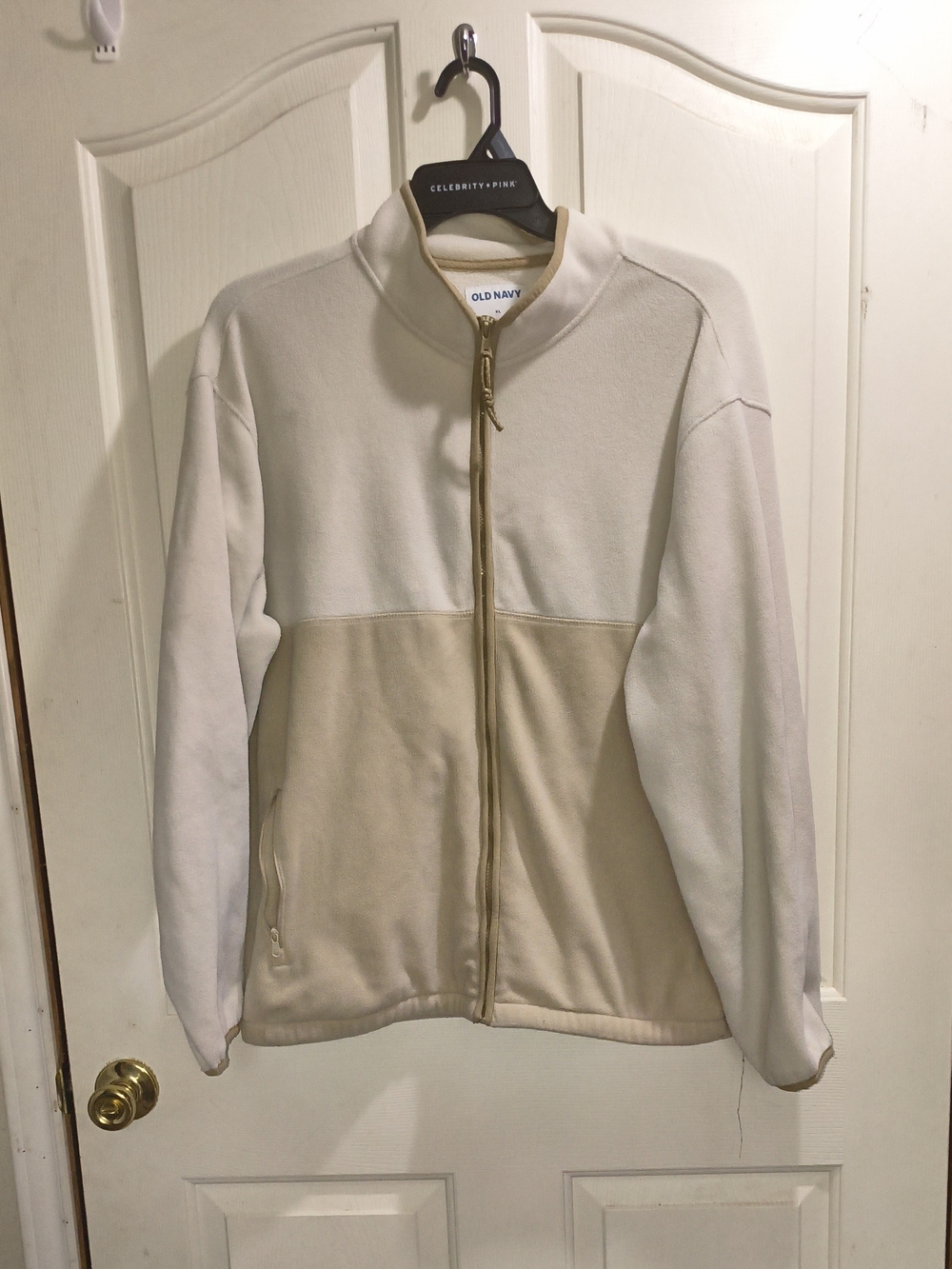Old Navy Two-Tone Zip-Up Bomber Jacket in Cream and Beige